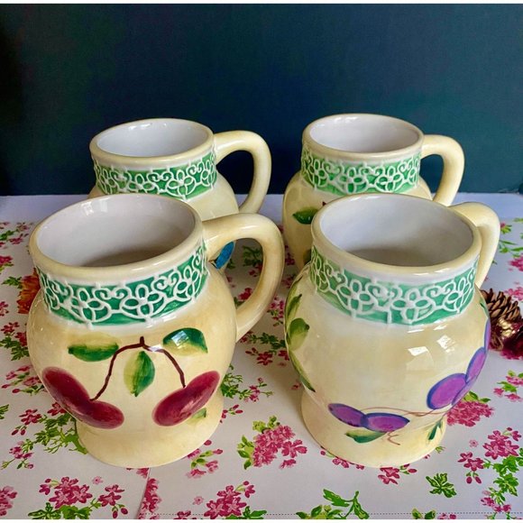 Alco Belaggio 4 mugs, NEW, ceramic, mug set, 20 OZ, decorated w fruit/flowers - Picture 12 of 13